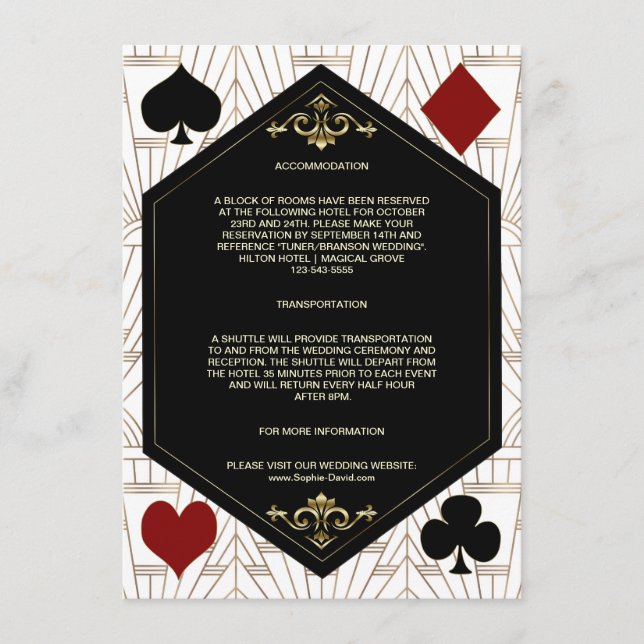 Gold Art Deco Casino Vegas Poker Wedding Details Enclosure Card (Front)