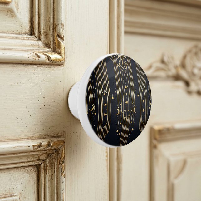 Gold Art Deco Celestial Stars Moons Pattern  Ceramic Knob (Creator Uploaded)
