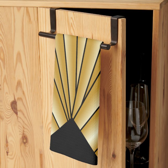 Gold Art Deco Design Tea Towel (Thirds Fold)