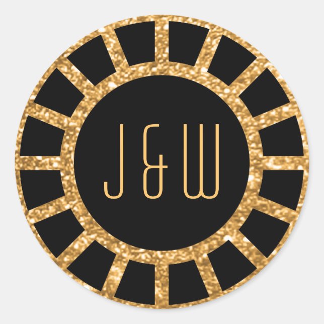 Gold Art Deco Fan Gatsby Monogram Sticker (Front)