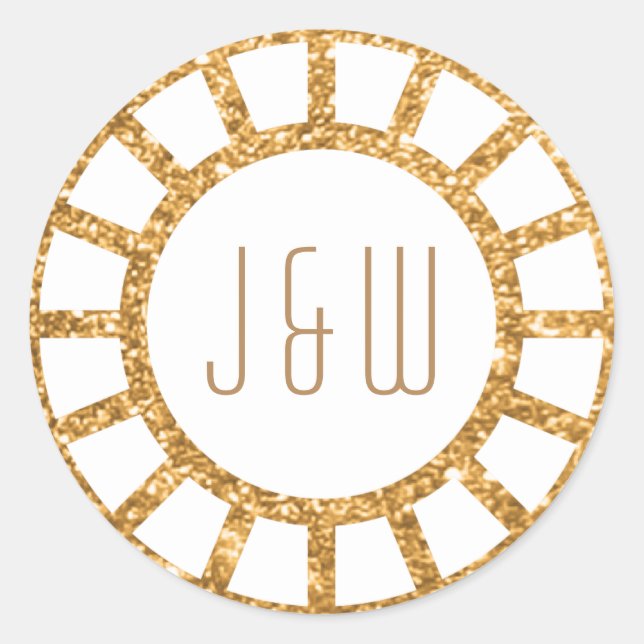 Gold Art Deco Fan Gatsby Monogram Sticker white (Front)