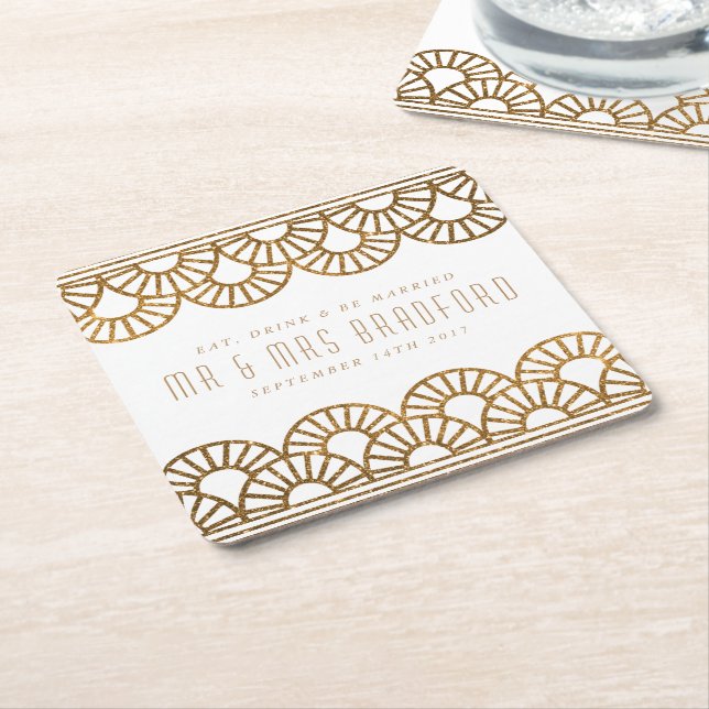 Gold Art Deco Fan Wedding and Celebration Coasters (Angled)