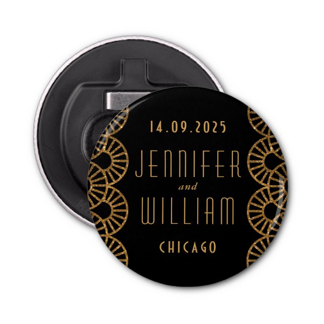 Gold Art Deco Fan Wedding Favour Bottle Opener (Front)