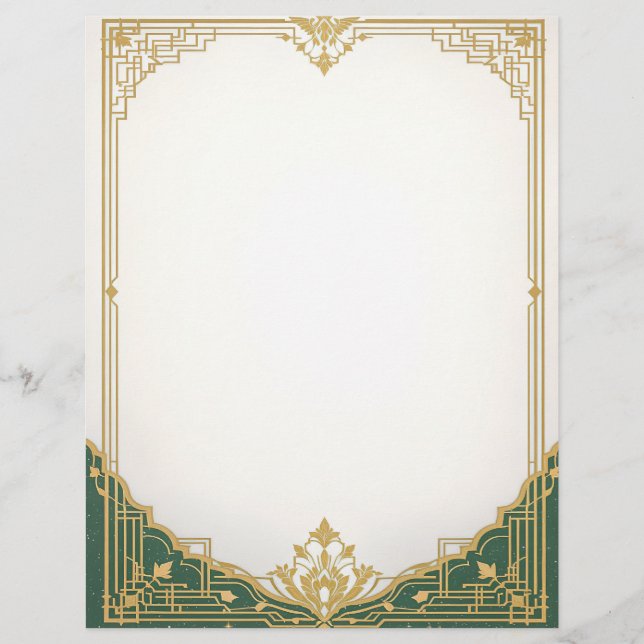Gold Art Deco Frame with Green Bordeer Custom Letterhead (Front)