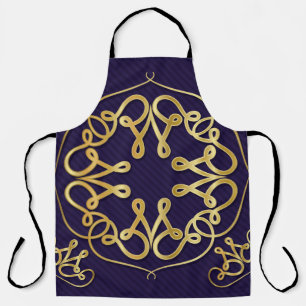 Gold art deco frame with ornament on blue backgrou apron