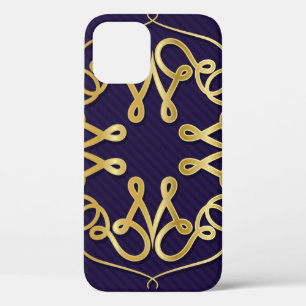 Gold art deco frame with ornament on blue backgrou iPhone 12 case