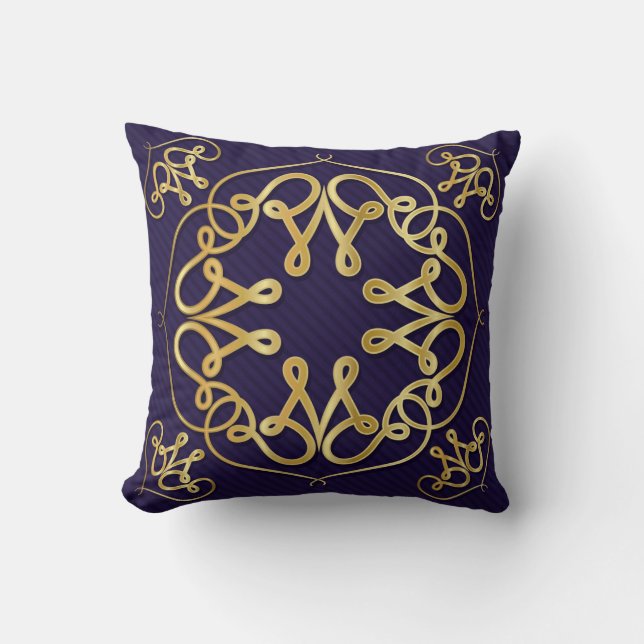 Gold art deco frame with ornament on blue backgrou cushion (Front)
