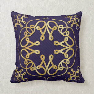 Gold art deco frame with ornament on blue backgrou cushion