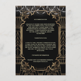 Gold Art Deco Gatsby 1920s Wedding Accommodation Enclosure Card