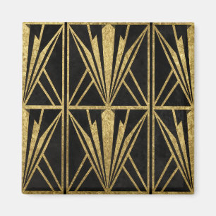 Gold Art Deco Geometric Fan Pattern Black Magnet