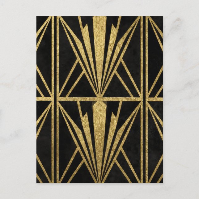 Gold Art Deco Geometric Fan Pattern Black Postcard (Front)