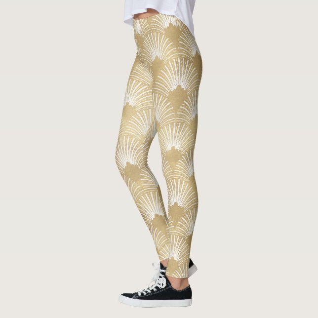 Gold Art-Deco Geometric Pattern Leggings (Left)