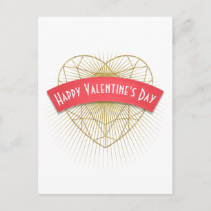 Gold Art Deco Heart Valentine’s Day Holiday Postcard