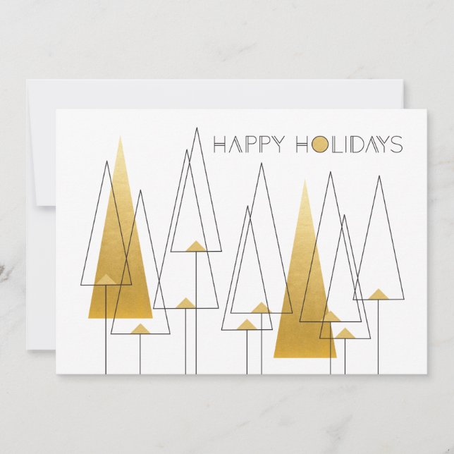 Gold Art Deco Holiday Trees Card (Front)