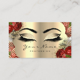 Gold Art Deco Makeup Artist Lash Floral Red Rose Business Card