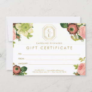Gold Art Deco Monogram Vintage Florals Gift Card