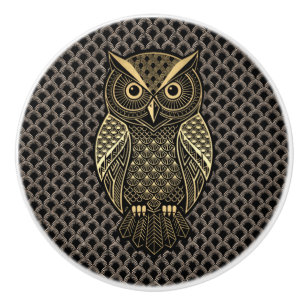 Gold Art Deco Owl Ceramic Knob