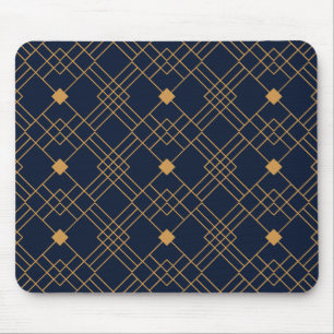 Gold art deco pattern on dark blue background mouse pad
