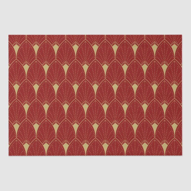 Gold Art Deco Pattern on Dark Red Background Tissue Paper (Front)