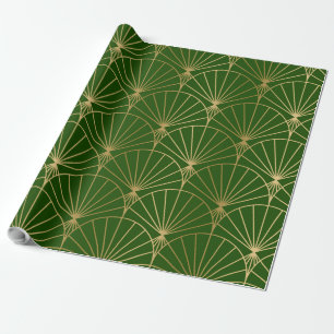 Gold art-deco pattern on green wrapping paper