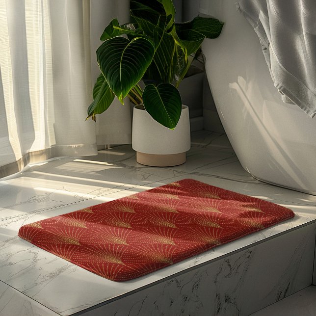 Gold art-deco pattern on red background bath mat (Creator Uploaded)