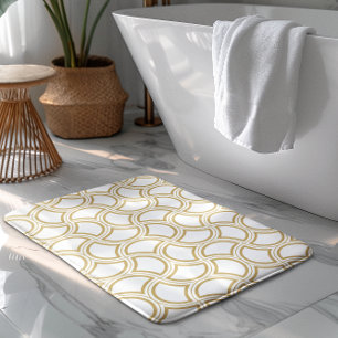 Gold Art Deco Pattern On White Bath Mat