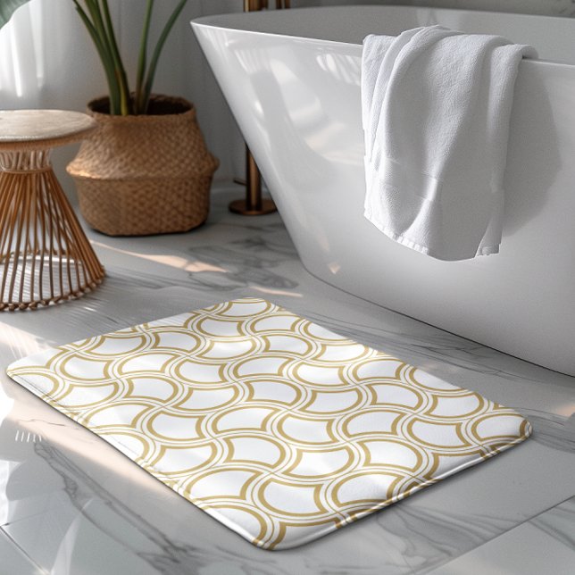 Gold Art Deco Pattern On White Bath Mat (Creator Uploaded)