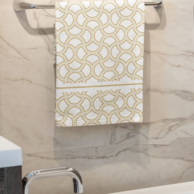 Gold Art Deco Pattern On White Bath Towel Set (Creator Uploaded)