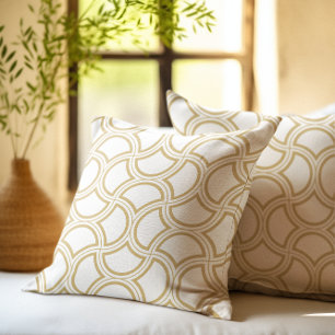 Gold Art Deco Pattern On White Cushion