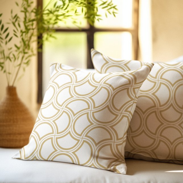 Gold Art Deco Pattern On White Cushion (Creator Uploaded)