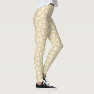 Gold Art Deco Pattern On White Leggings