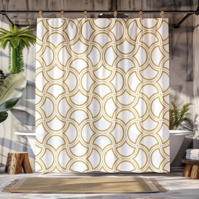 Gold Art Deco Pattern On White Shower Curtain (Creator Uploaded)