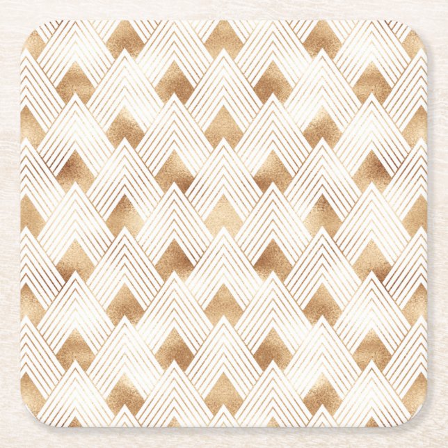Gold Art Deco Pattern Square Paper Coaster (Front)