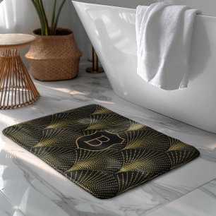 Gold Art-deco Pattern With Monogram Bath Mat