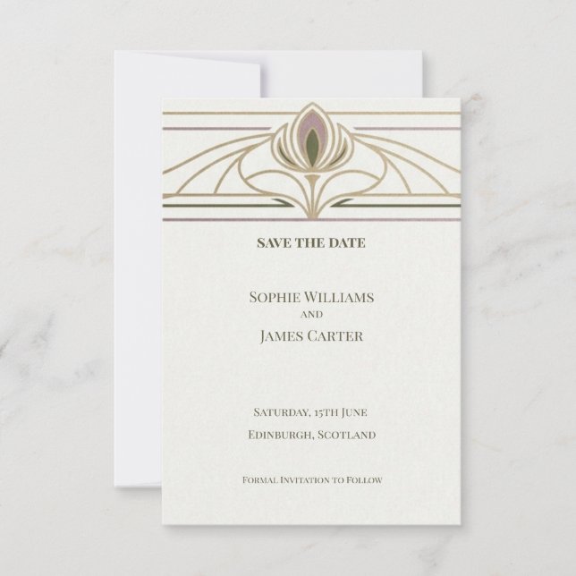 Gold Art Deco Save The Date Card (Front)