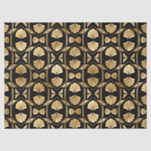 Gold Art Deco Shells on Black Decoupage Tissue Paper