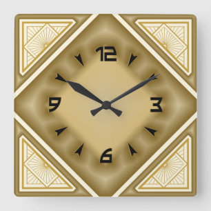 Gold Art Deco Square Wall Clock