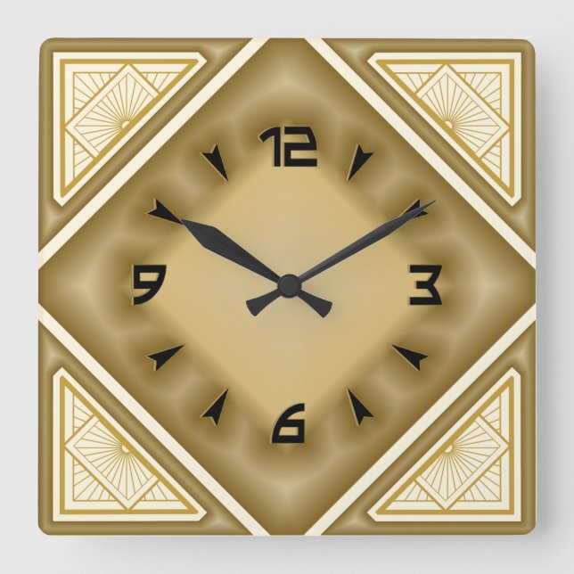 Gold Art Deco Square Wall Clock (Front)