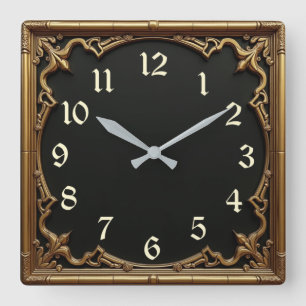 Gold Art Deco Square Wall Clock