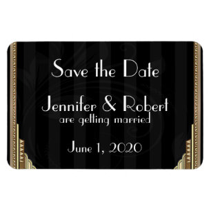 Gold Art Deco Stripe Wedding Save the Date Magnet