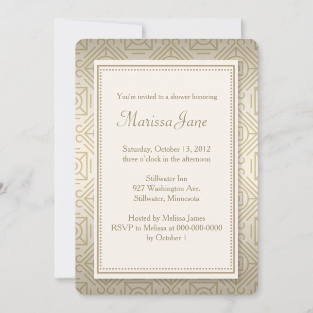 Gold Art Deco Style Shower Invitation (Front)