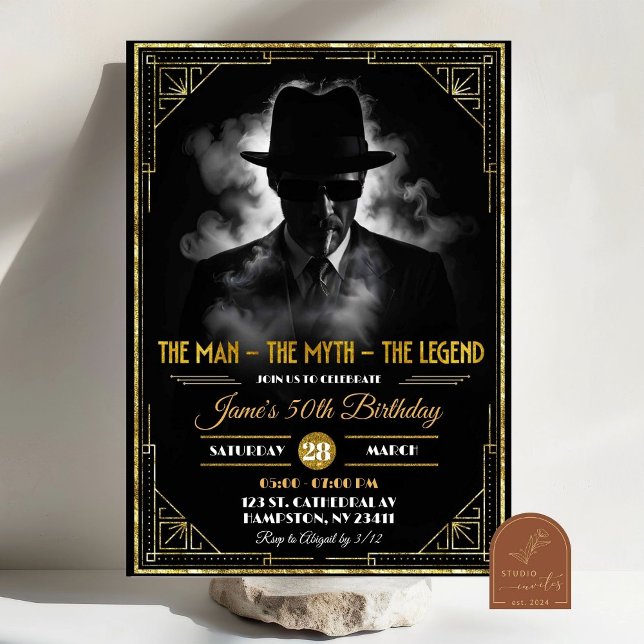 Gold Art Deco The Man Myth Legend Birthday Invitation (Creator Uploaded)