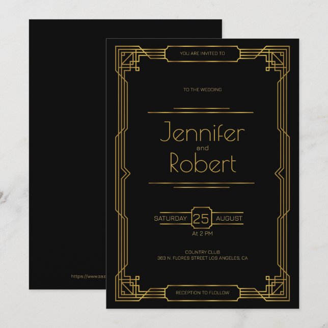Gold Art Deco wedding frame Invite (Front/Back)