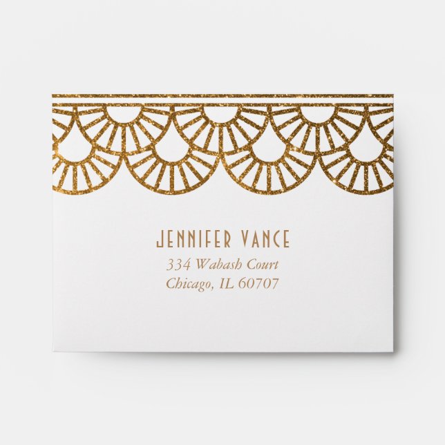 Gold Art Deco Wedding Invite White Reply Envelope (Front)