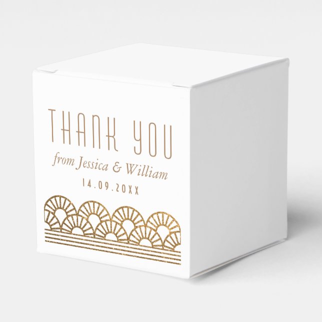 Gold Art Deco Wedding Reception Guest Favour Box (Front Side)