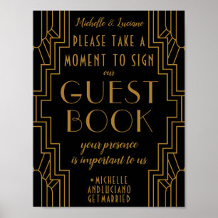 Gold Art Deco Wedding Sign Editable Guest Book