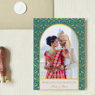 Gold Art Deco Wedding Thank You Photo Card