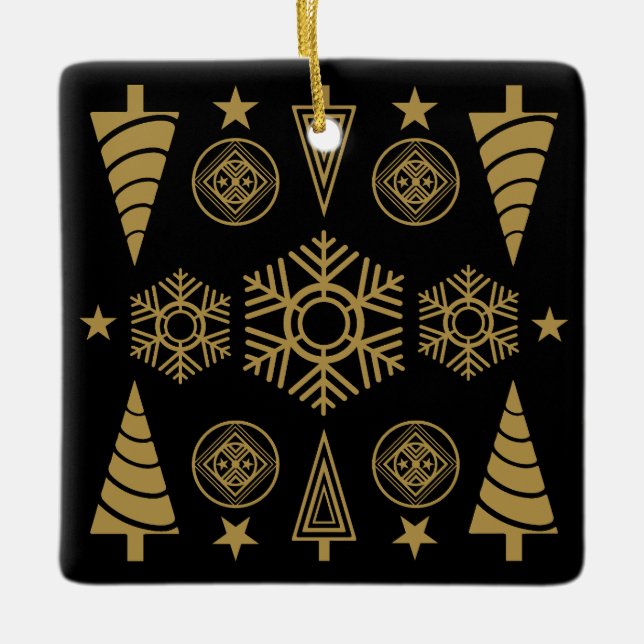 Gold Art Nouveau Christmas Decorative Ceramic Ornament (Front)