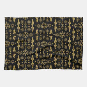 Gold Art Nouveau Christmas Decorative Tea Towel