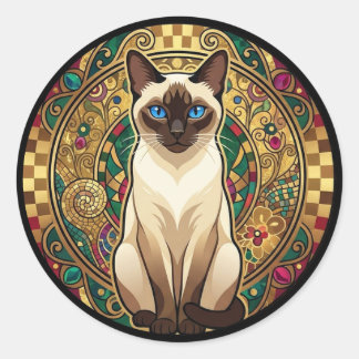 Gold Art Nouveau Siamese Cat Classic Round Sticker